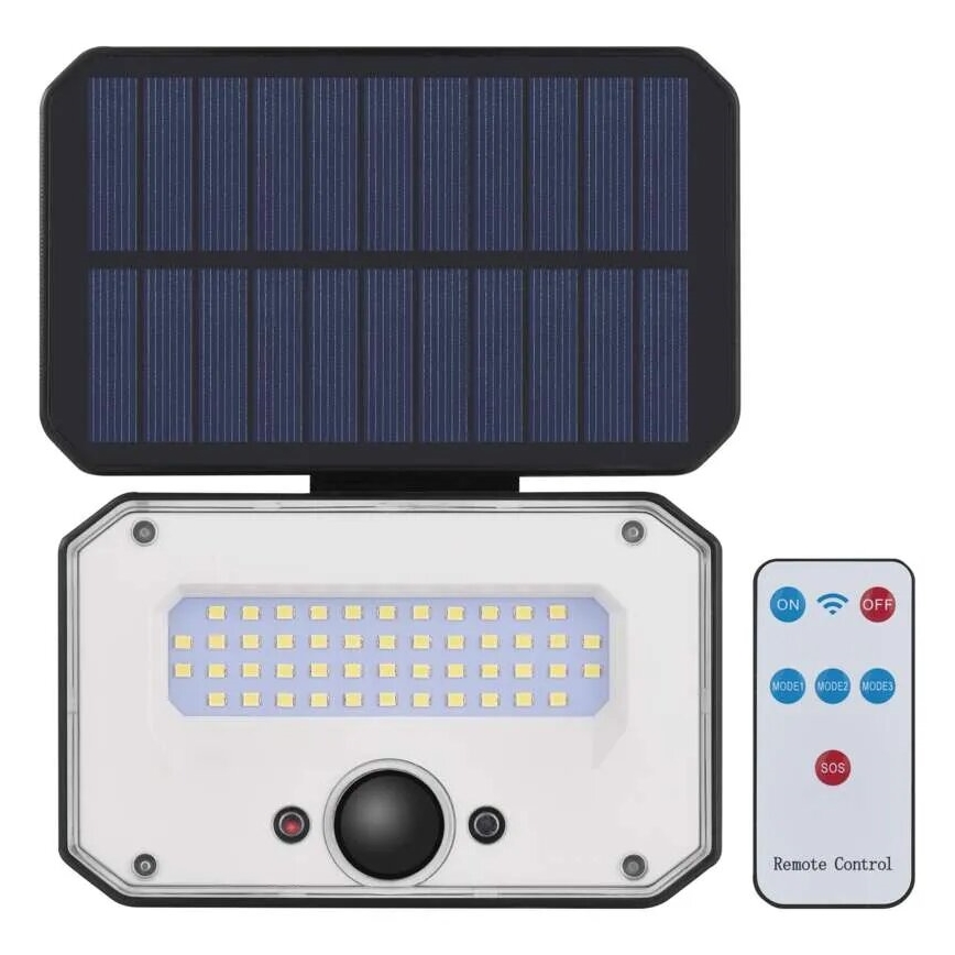 LED Saules enerģijas prožektors ar kustību sensoru SPILO LED/3,7V 3600mAh 3000K IP54 + tālvadības pults