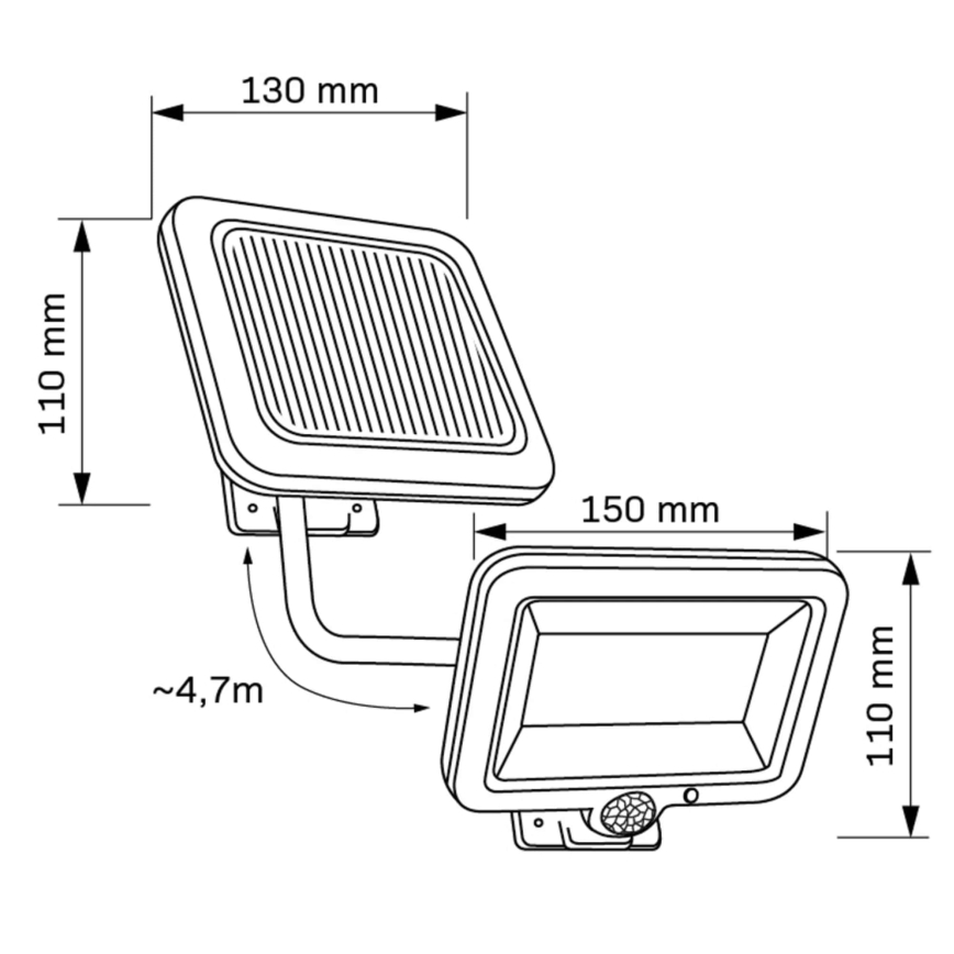 LED Saules enerģijas prožektors ar sensoru DUO LED/1W/3,7V 1200 mAh IP44