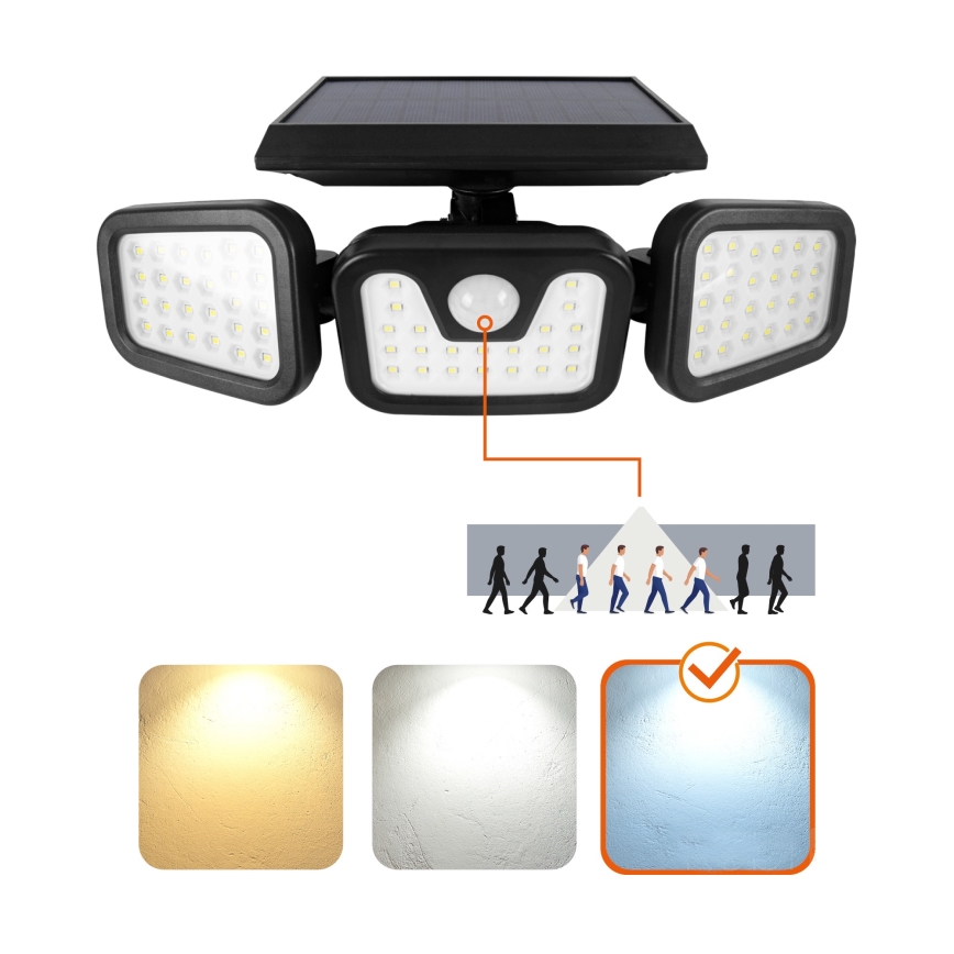 LED Saules enerģijas prožektors ar sensoru LED/1,5W/3,7V 6000K IP44 2400 mAh
