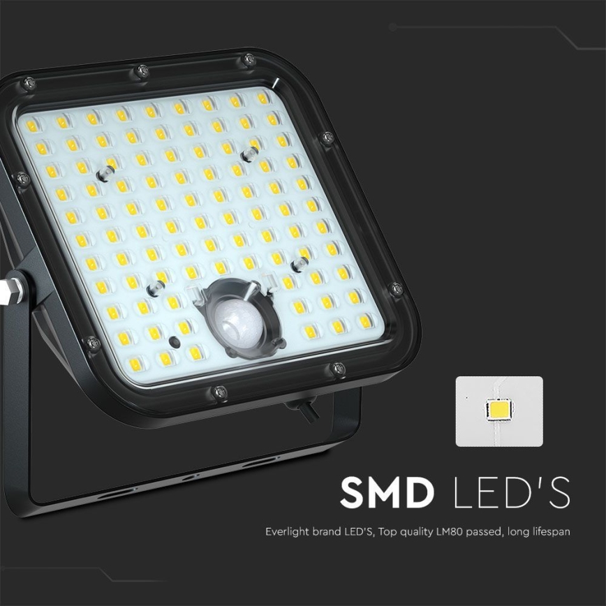 LED Saules enerģijas prožektors ar sensoru LED/30W/6,4V 6400K 6000 mAh + tālvadības pults
