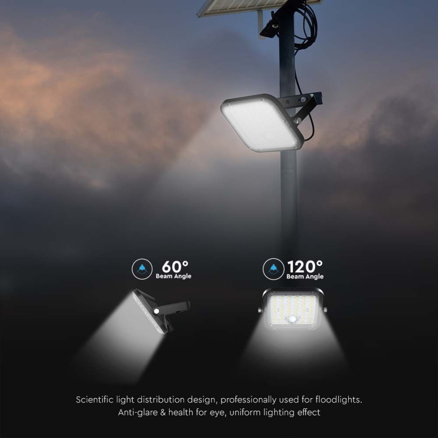 LED Saules enerģijas prožektors ar sensoru LED/30W/6,4V 6400K 6000 mAh + tālvadības pults