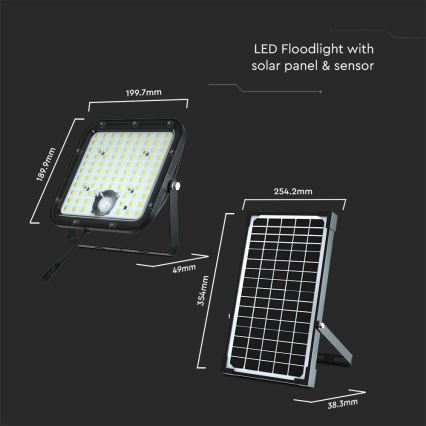 LED Saules enerģijas prožektors ar sensoru LED/30W/6,4V 6400K 6000 mAh + tālvadības pults
