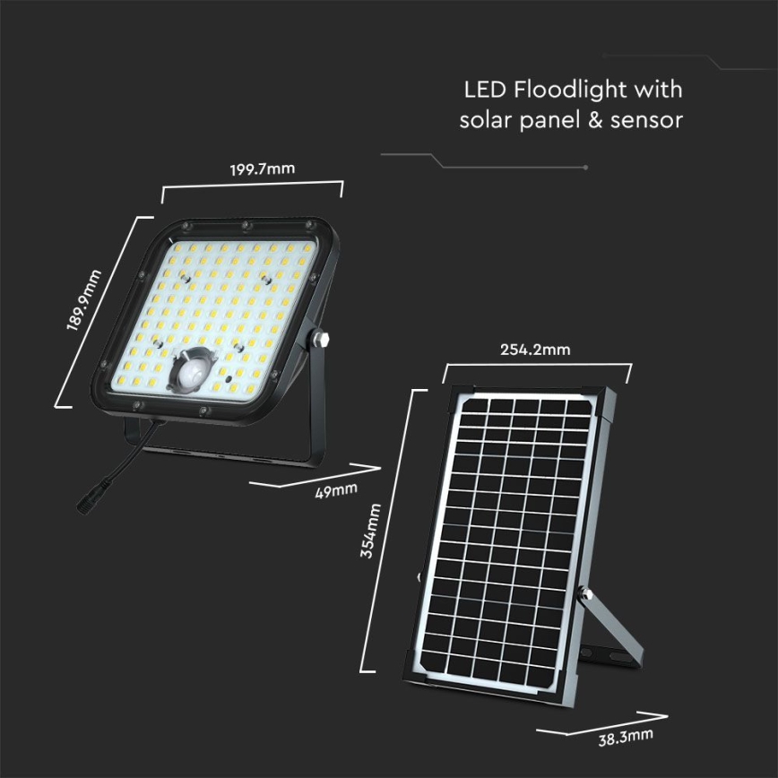 LED Saules enerģijas prožektors ar sensoru LED/30W/6,4V 6400K 6000 mAh + tālvadības pults