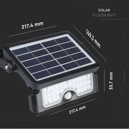 LED Saules enerģijas prožektors ar sensoru LED/5W/3,7V IP65 4000K 3000 mAh
