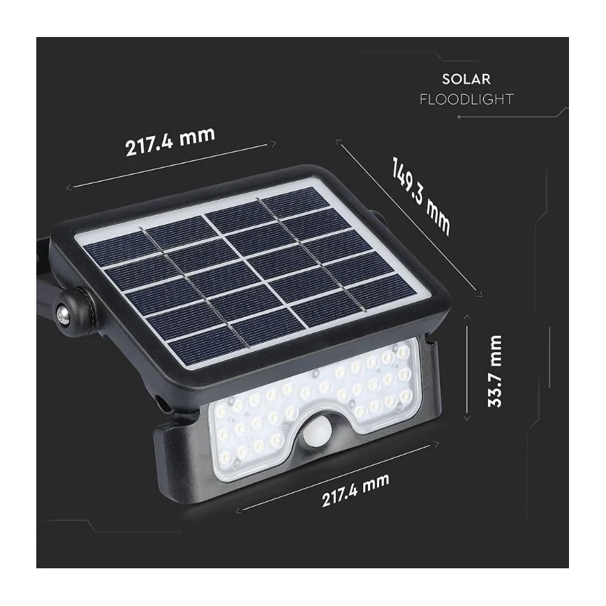 LED Saules enerģijas prožektors ar sensoru LED/5W/3,7V IP65 4000K 3000 mAh