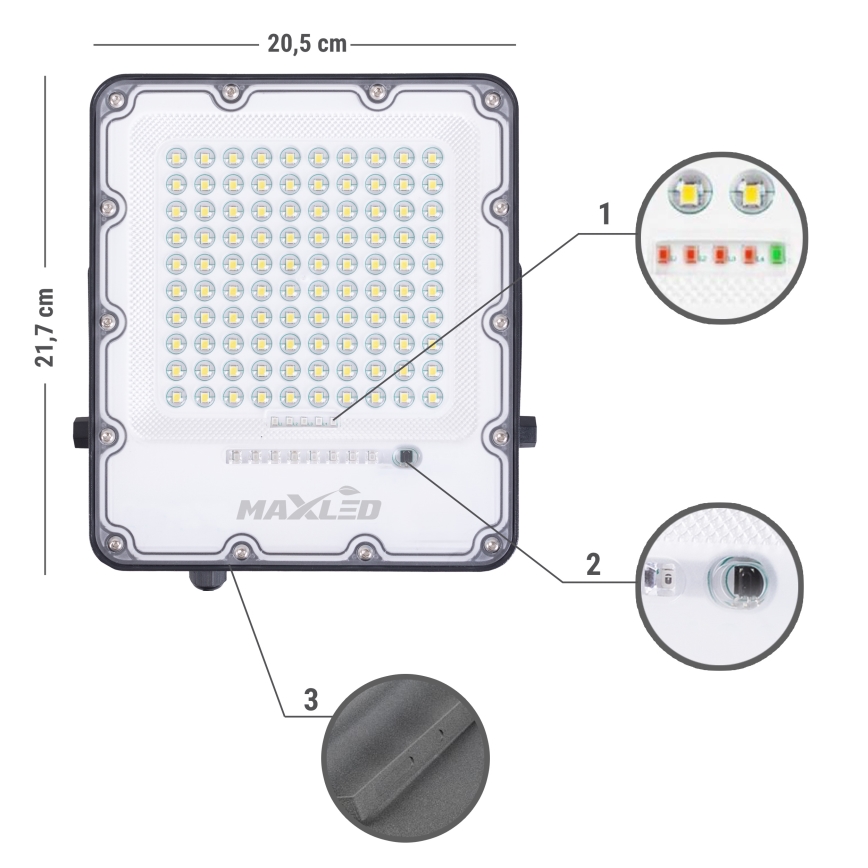 LED Āra aptumšojama saules enerģijas Prožektors LED/100W/3,2V 4500K IP65 melna + tālvadības pults