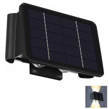 LED Saules enerģijas sienas lampa 4xLED/1,5W/3,7V IP54 melna