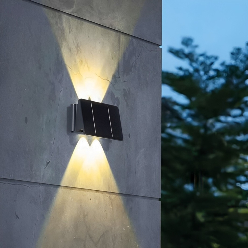 LED Saules enerģijas sienas lampa 4xLED/1,5W/3,7V IP54 melna