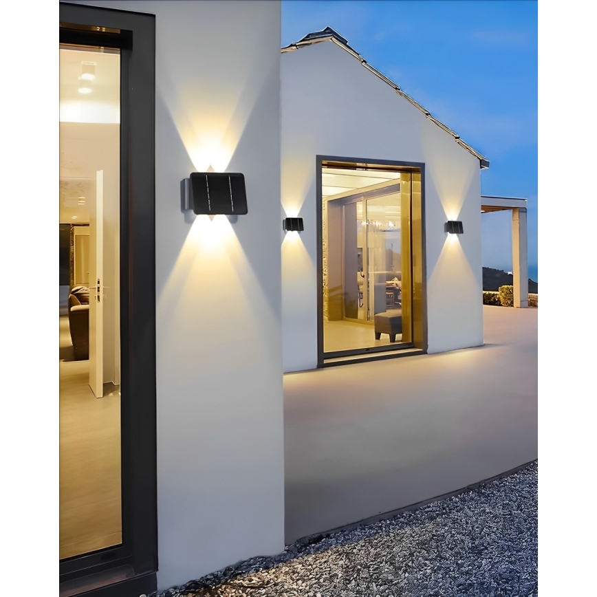 LED Saules enerģijas sienas lampa 4xLED/1,5W/3,7V IP54 melna