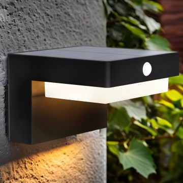 LED Saules enerģijas sienas lampa ar kustības un krēslas sensoru PALERMO LED/5W/2000 mAh IP54 melna