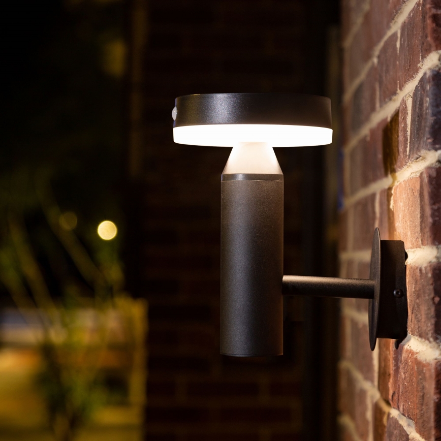 LED Saules enerģijas sienas lampa ar sensoru GWINEA LED/4,5W/3,7V IP44 melna