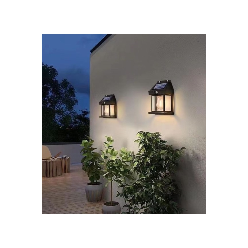 LED Saules enerģijas sienas lampa ar sensoru LANTER LED/1W/3,7V 1200 mAh IP44 melna