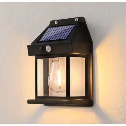 LED Saules enerģijas sienas lampa ar sensoru LANTER LED/1W/3,7V 1200 mAh IP44 melna