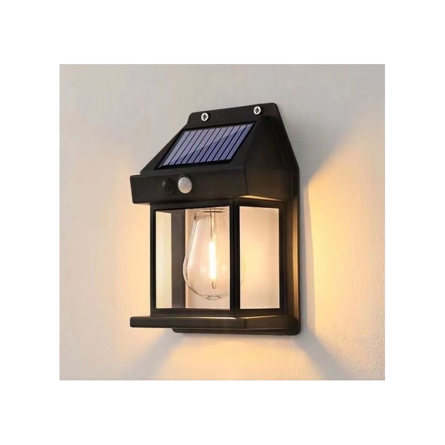 LED Saules enerģijas sienas lampa ar sensoru LANTER LED/1W/3,7V 1200 mAh IP44 melna