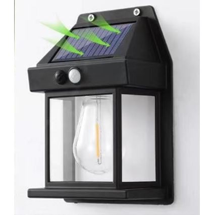 LED Saules enerģijas sienas lampa ar sensoru LANTER LED/1W/3,7V 1200 mAh IP44 melna