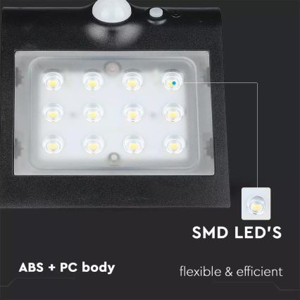 LED Saules enerģijas sienas lampa ar sensoru LED/1.5W/3,7V IP65 1200 mAh