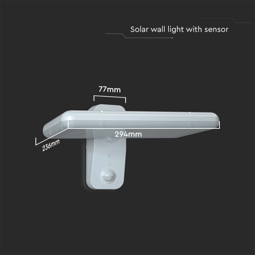 LED Saules enerģijas sienas lampa ar sensoru LED/15W/3,2V 4000K/6000K IP65 6000 mAh balta