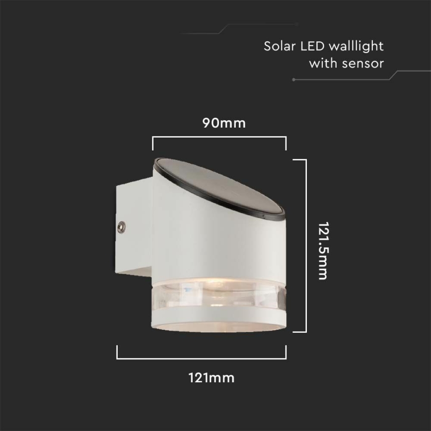 LED Saules enerģijas sienas lampa ar sensoru LED/1W/3,7V IP54 3000K 1200 mAh balta