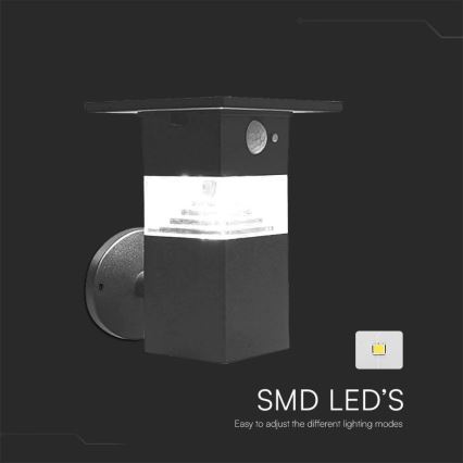 LED Saules enerģijas sienas lampa ar sensoru LED/2,5W/3,7V IP54 3000K