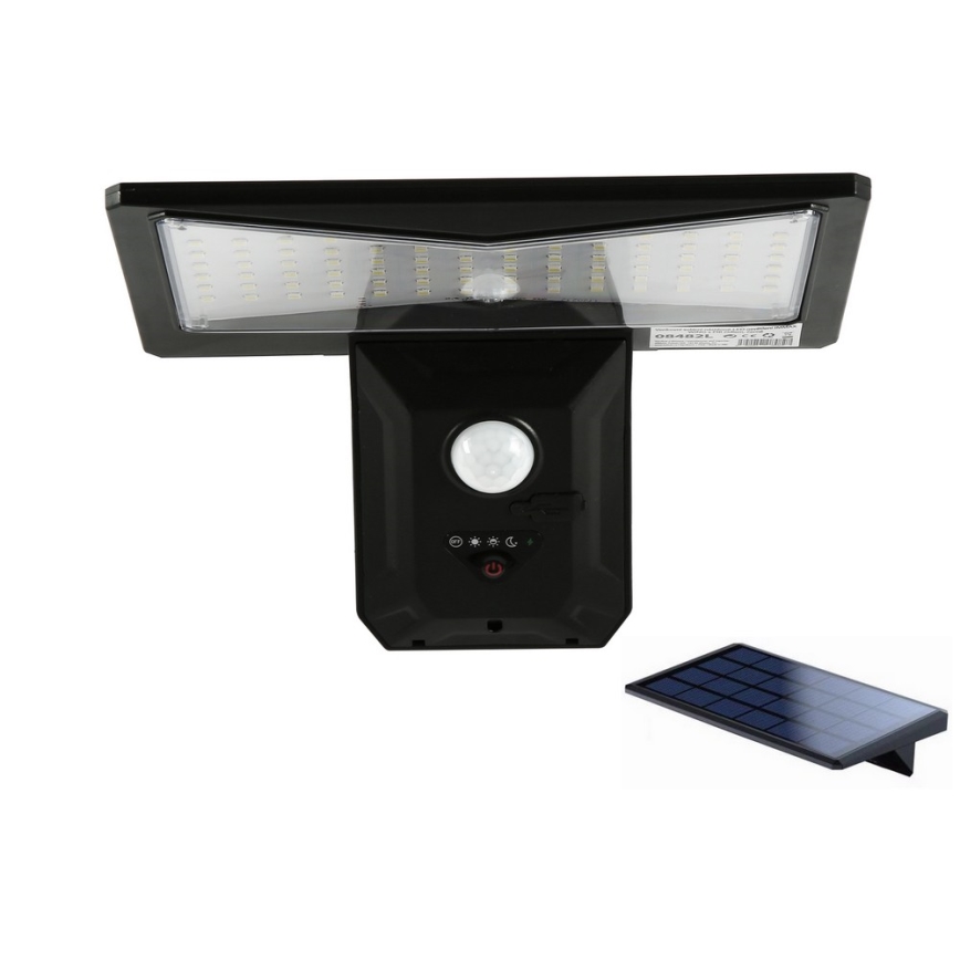 LED Saules enerģijas sienas lampa ar sensoru LED/2,6W/5,5V IP65 1800 mAh melna