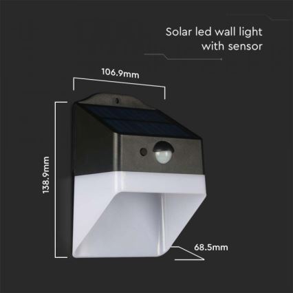 LED Saules enerģijas sienas lampa ar sensoru LED/2W/3,7V 4000K IP65