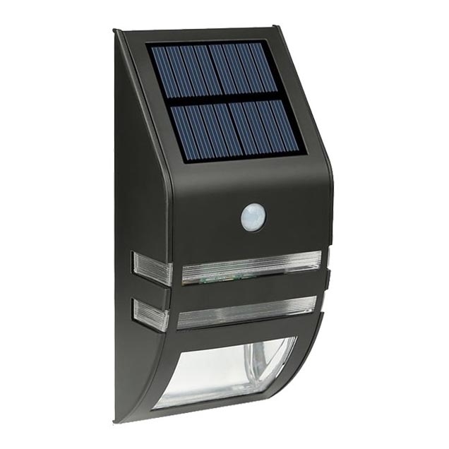 LED Saules enerģijas sienas lampa ar sensoru LED/3,7V 600 mAh IP44 melna