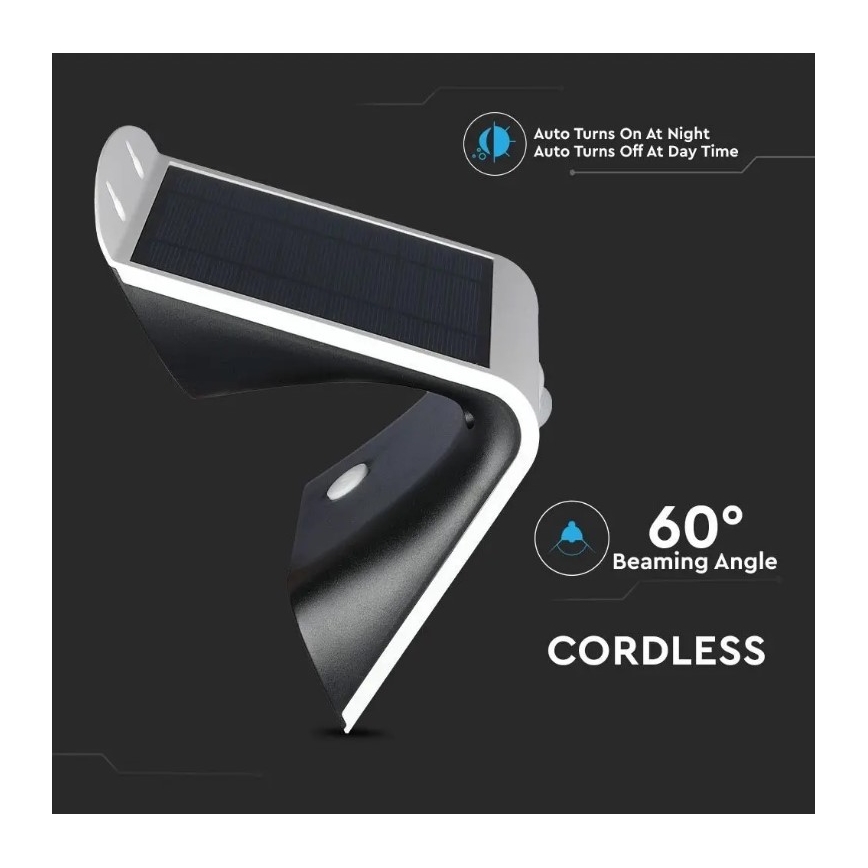 LED Saules enerģijas sienas lampa ar sensoru LED/3W/3,7V 3000/4000K IP65 2000 mAh balta