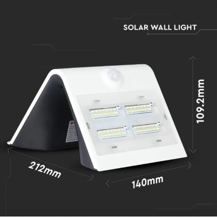 LED Saules enerģijas sienas lampa ar sensoru LED/3W/3,7V 3000/4000K IP65 2000 mAh balta