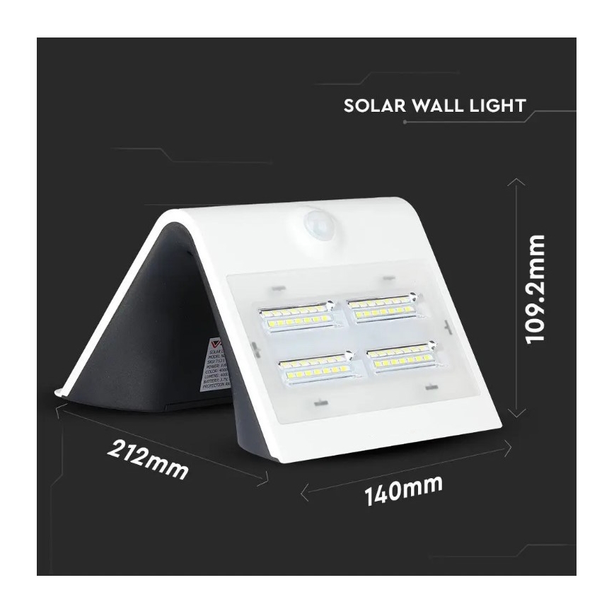 LED Saules enerģijas sienas lampa ar sensoru LED/3W/3,7V 3000/4000K IP65 2000 mAh balta