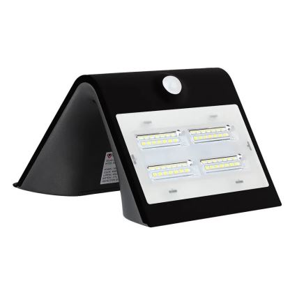 LED Saules enerģijas sienas lampa ar sensoru LED/3W/3,7V 3000/4000K IP65 melna