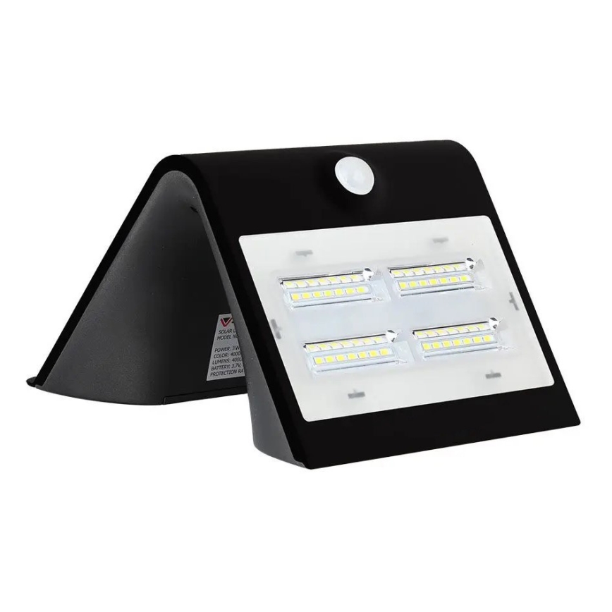 LED Saules enerģijas sienas lampa ar sensoru LED/3W/3,7V 3000/4000K IP65 melna