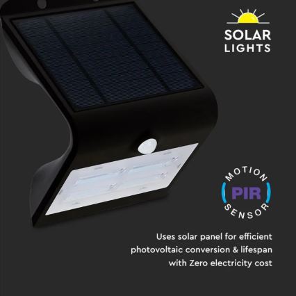 LED Saules enerģijas sienas lampa ar sensoru LED/3W/3,7V 3000/4000K IP65 melna