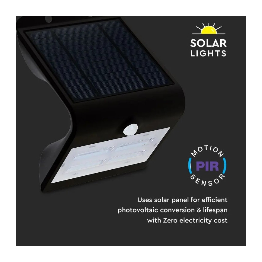 LED Saules enerģijas sienas lampa ar sensoru LED/3W/3,7V 3000/4000K IP65 melna
