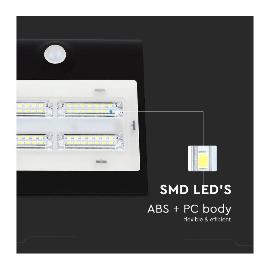 LED Saules enerģijas sienas lampa ar sensoru LED/3W/3,7V 3000/4000K IP65 melna