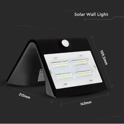 LED Saules enerģijas sienas lampa ar sensoru LED/3W/3,7V 3000/4000K IP65 melna
