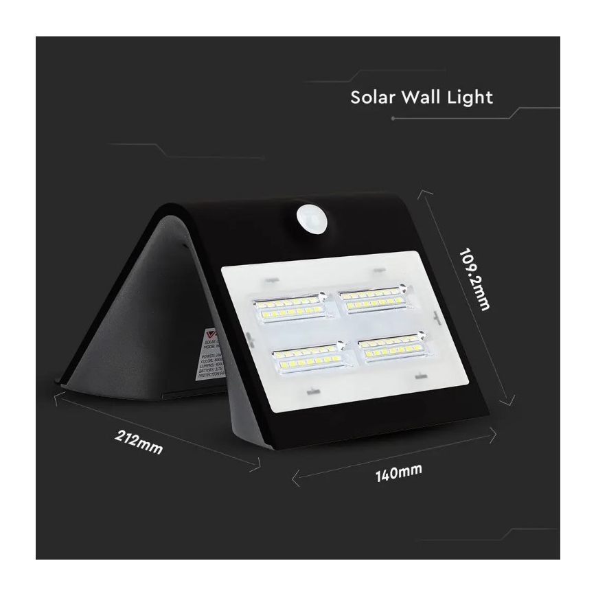 LED Saules enerģijas sienas lampa ar sensoru LED/3W/3,7V 3000/4000K IP65 melna