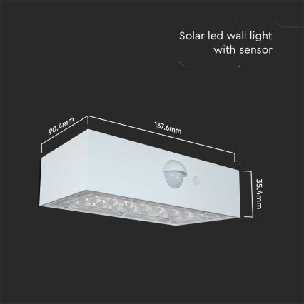 LED Saules enerģijas sienas lampa ar sensoru LED/3W/3,7V 3000K/4000K IP65 balta