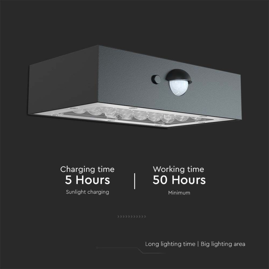 LED Saules enerģijas sienas lampa ar sensoru LED/3W/3,7V 3000K/4000K IP65 melna
