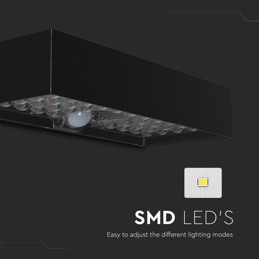 LED Saules enerģijas sienas lampa ar sensoru LED/6W/3,7V IP65 4000K 3000 mAh melna
