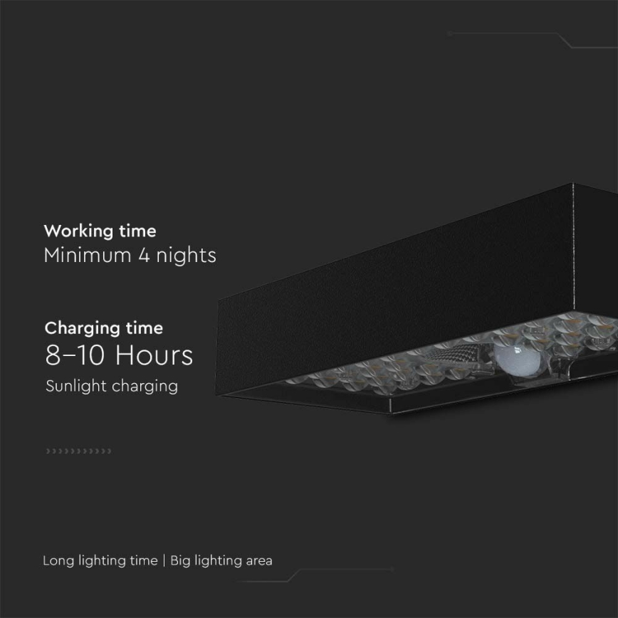 LED Saules enerģijas sienas lampa ar sensoru LED/6W/3,7V IP65 4000K 3000 mAh melna