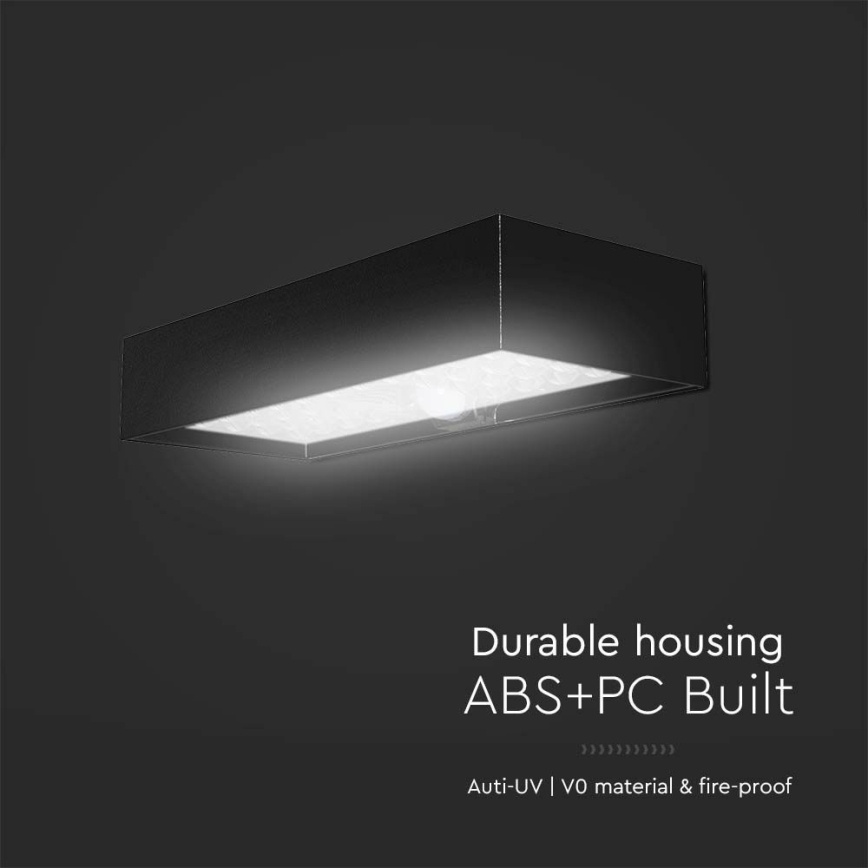 LED Saules enerģijas sienas lampa ar sensoru LED/6W/3,7V IP65 4000K 3000 mAh melna