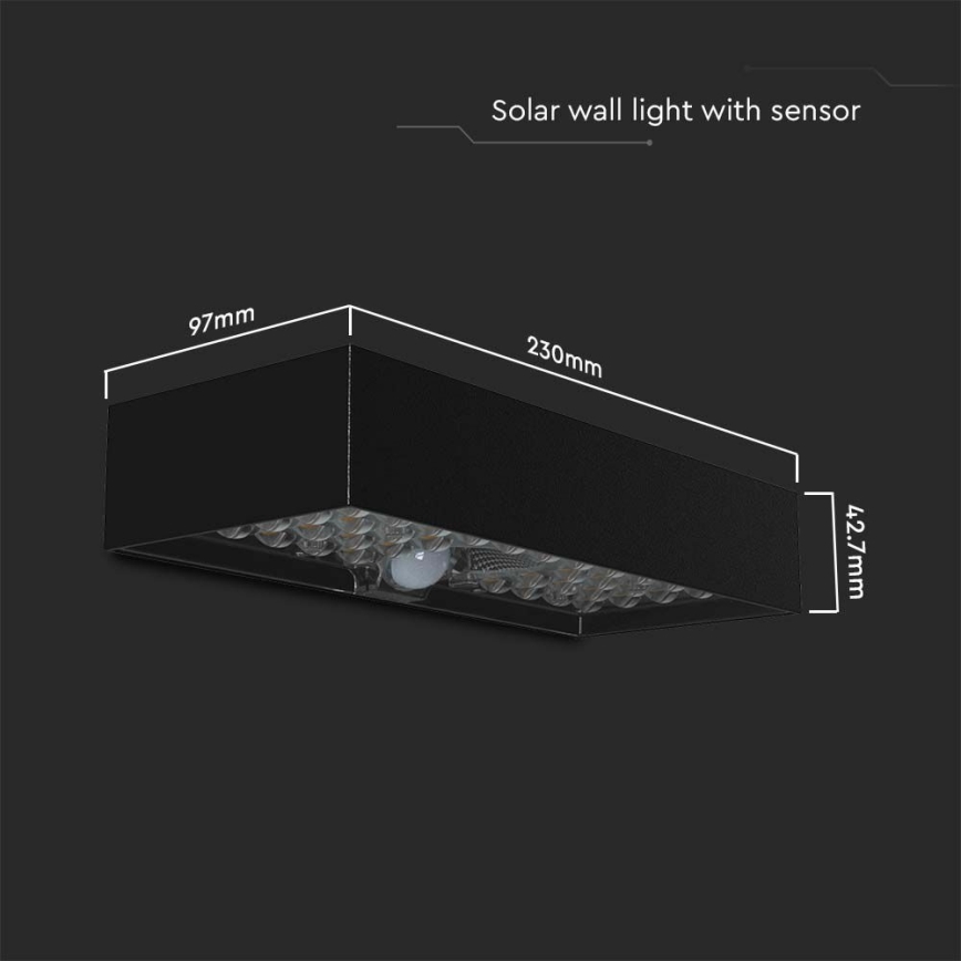 LED Saules enerģijas sienas lampa ar sensoru LED/6W/3,7V IP65 4000K 3000 mAh melna