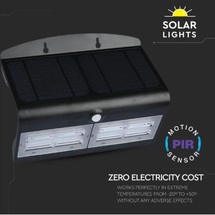 LED Saules enerģijas sienas lampa ar sensoru LED/7W/3,7V 4000K IP65 melna