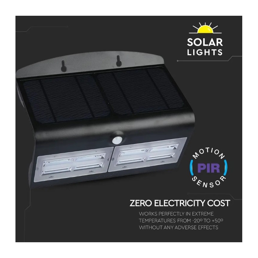 LED Saules enerģijas sienas lampa ar sensoru LED/7W/3,7V 4000K IP65 melna