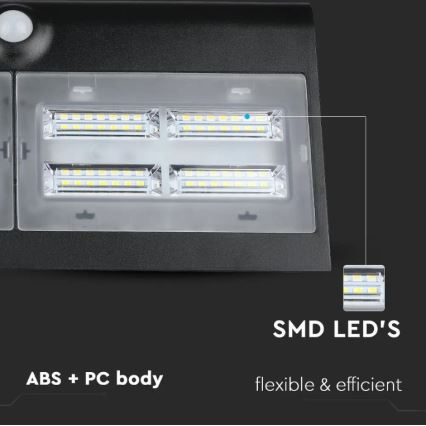 LED Saules enerģijas sienas lampa ar sensoru LED/7W/3,7V 4000K IP65 melna