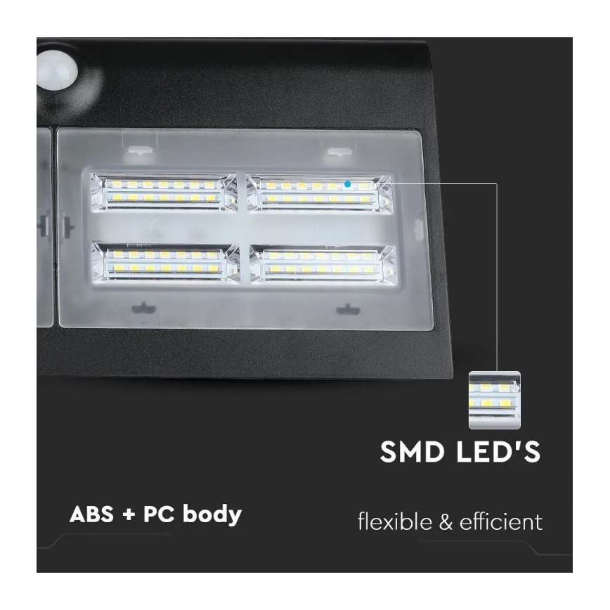 LED Saules enerģijas sienas lampa ar sensoru LED/7W/3,7V 4000K IP65 melna