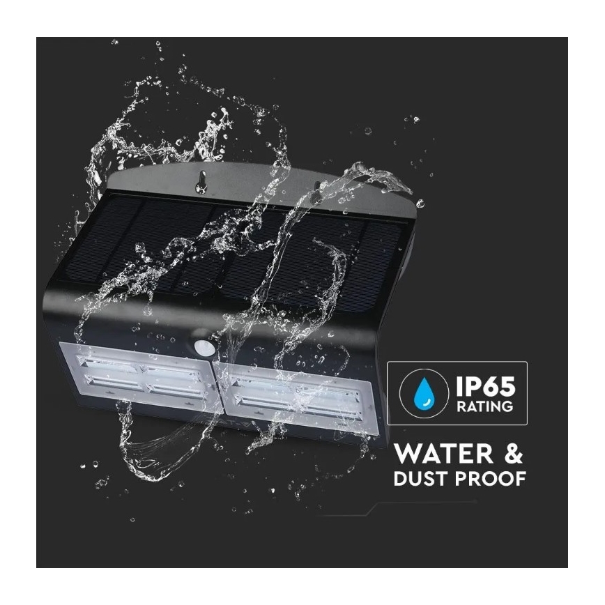 LED Saules enerģijas sienas lampa ar sensoru LED/7W/3,7V 4000K IP65 melna