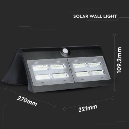 LED Saules enerģijas sienas lampa ar sensoru LED/7W/3,7V 4000K IP65 melna