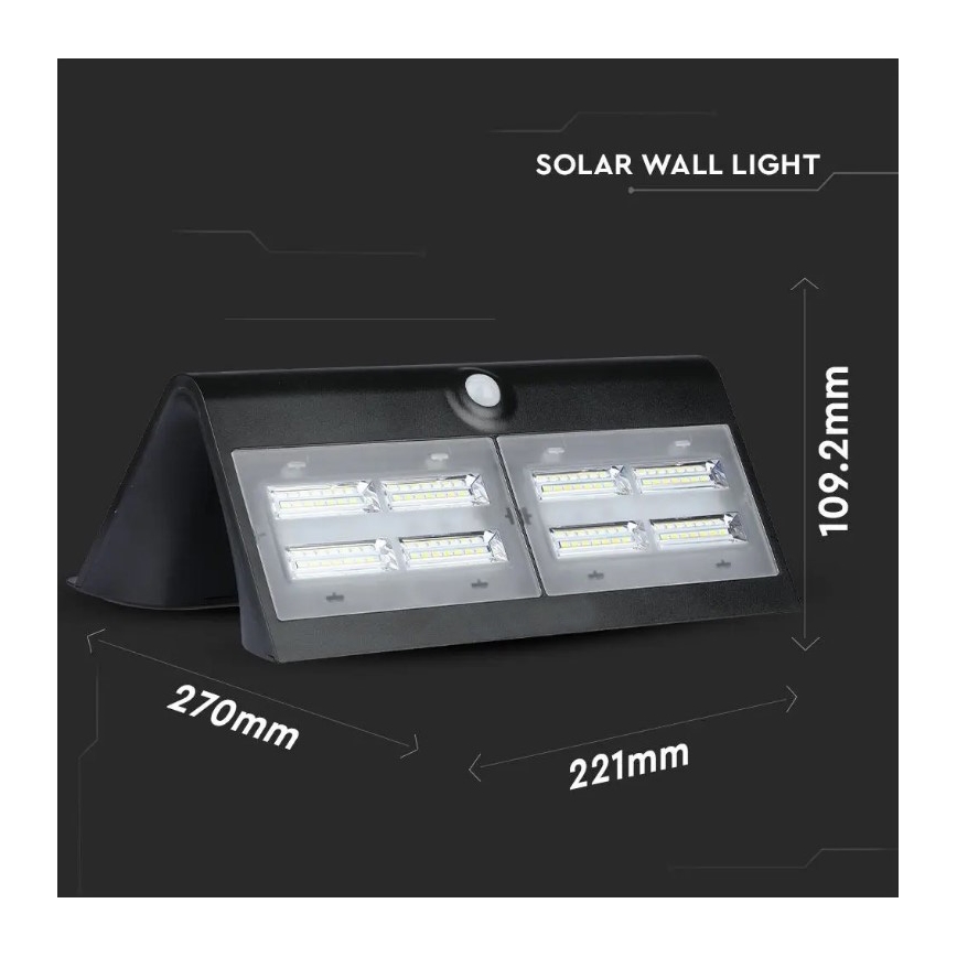 LED Saules enerģijas sienas lampa ar sensoru LED/7W/3,7V 4000K IP65 melna