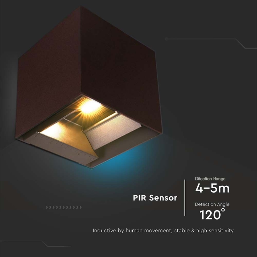 LED Saules enerģijas sienas lampa ar sensoru LED/9W/3,7V 3000/4000/5000K 2600 mAh IP65 brūna